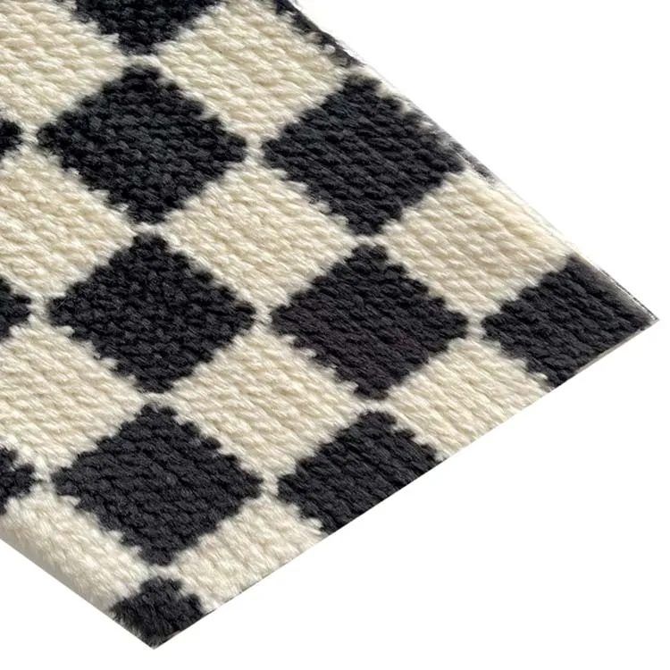 Textile Scarf Material Polyester Beige and Black Printed Plaid Knitting Wholesale Faux Fur Fabric