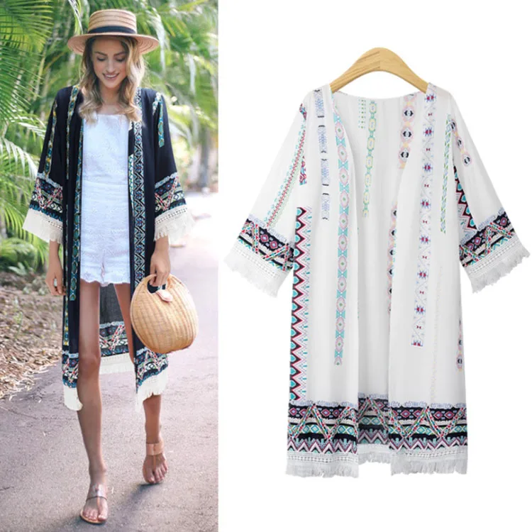 
Hot Sale Wholesale Summer Bohemia Beach Long Cardigan Plus Size Long Sleeve 