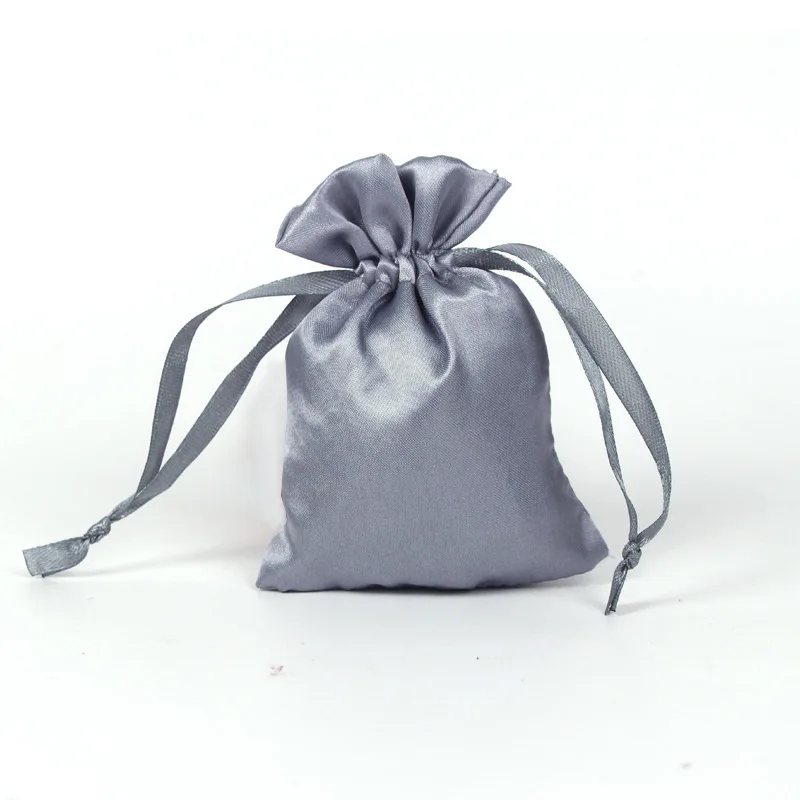 Custom Logo White Satin Drawstring Bag Wedding Favor Gift Jewelry Pouch