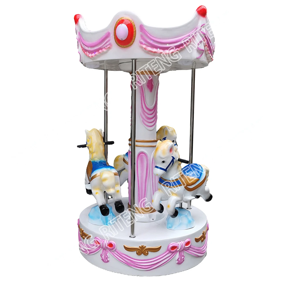 Coin operated three people horse carousel vintage kiddie ride game machine
