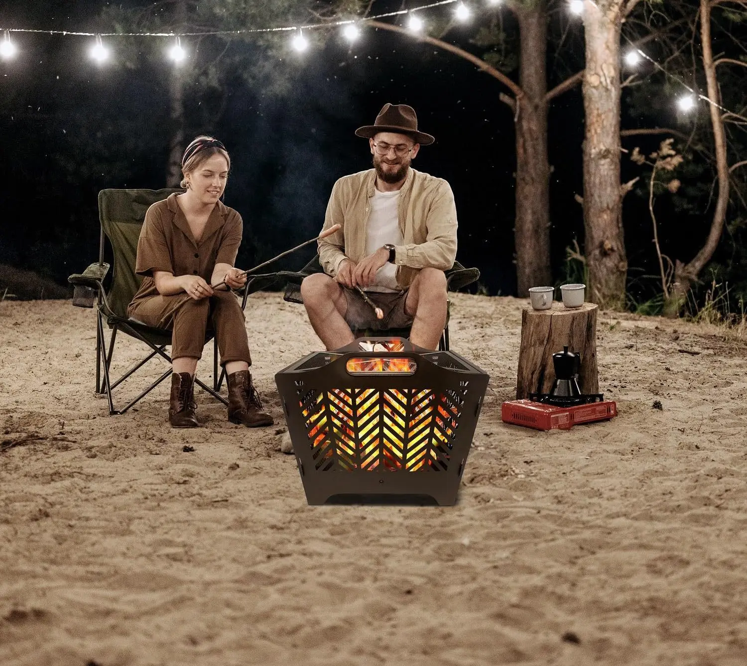 Jetshark 19inch Portable Outdoor Campfire Firebox Folding Flat Pack Garden Fire Pits with BBQ Grill
