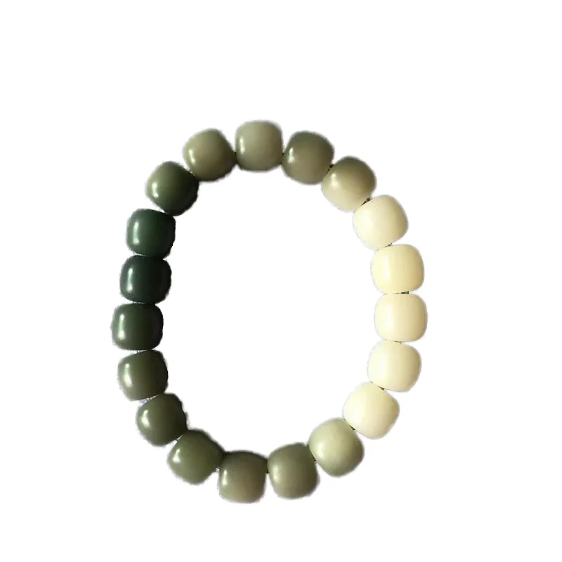 Hand-Held Male Finger around Soft Plate Explosive Gradient Green White Jade Bodhi Root Bracelet Rosary with Diamond Main Stone