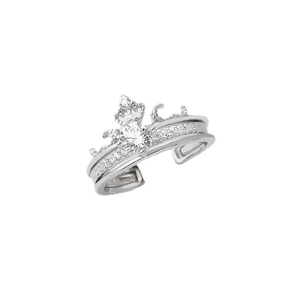 Fashion Trendy 2022 Two-piece Set Engagement Wedding 925 Sterling Silver Women Double Layer Cz Queen Sterling Silver Crown Ring