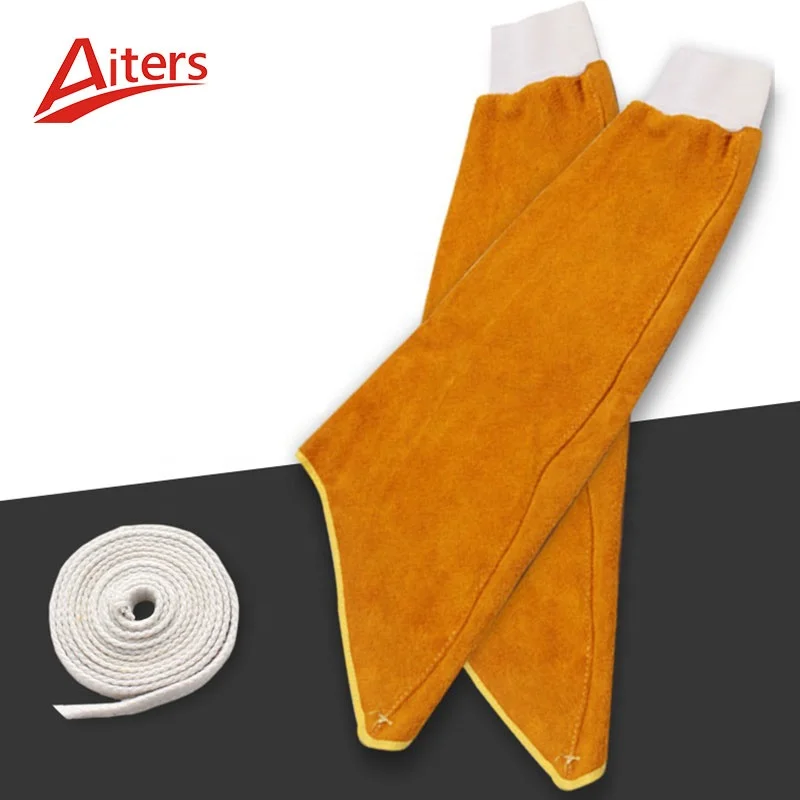 Elongated Welding Sleeve Cow Split Leather Safety Welding Arm Sleeves Cowhide Wear-resistant High-temperature