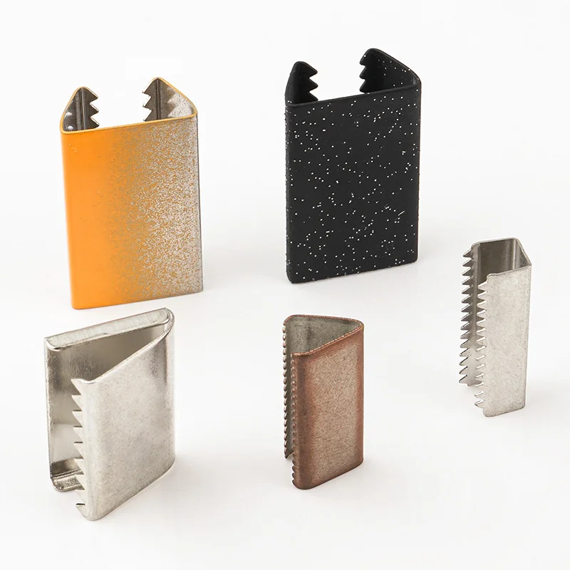 Wholesale Belt Buckle Crimp Clamp Ends Webbing Metal Cord End Clip Custom Rope End Clip for Bag Strap Hoodie