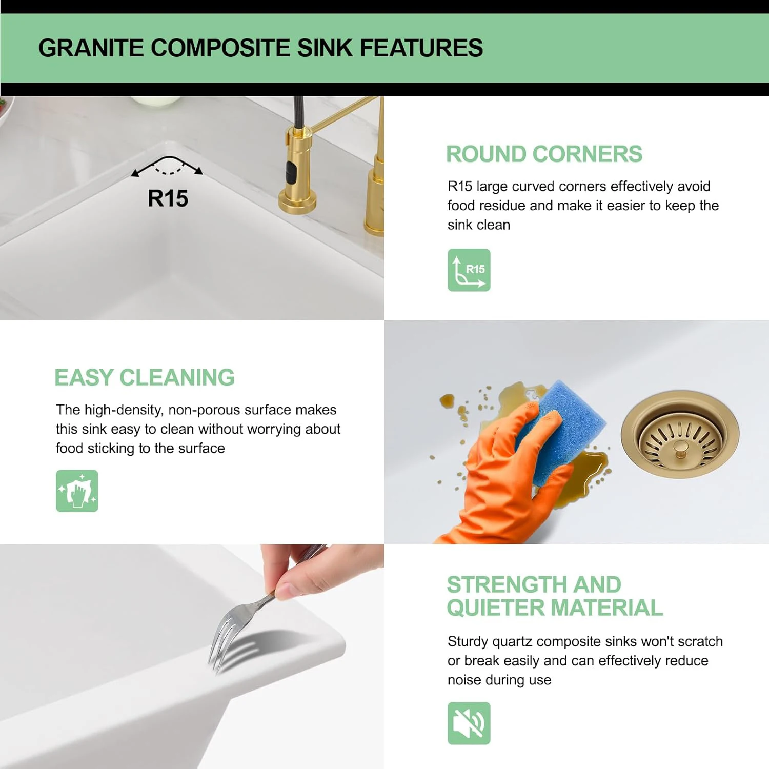 32x20Inch Kitchen Sink Undermount White Quartz Sink Classic Under Counter Single Bowl Granite Kitchen Sink