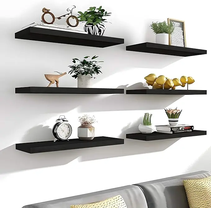 Farmhouse Wooden Floating Shelves For Living Room Kitchen 100% Solid Wood Wall Mounted 3Pcs/Set Shelf