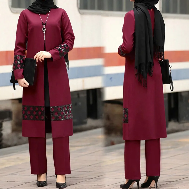 Hot Selling Two-Piece Middle East Islamic Clothing Turkey Long Sleeve Muslim Women Clothing Islamic Clothing