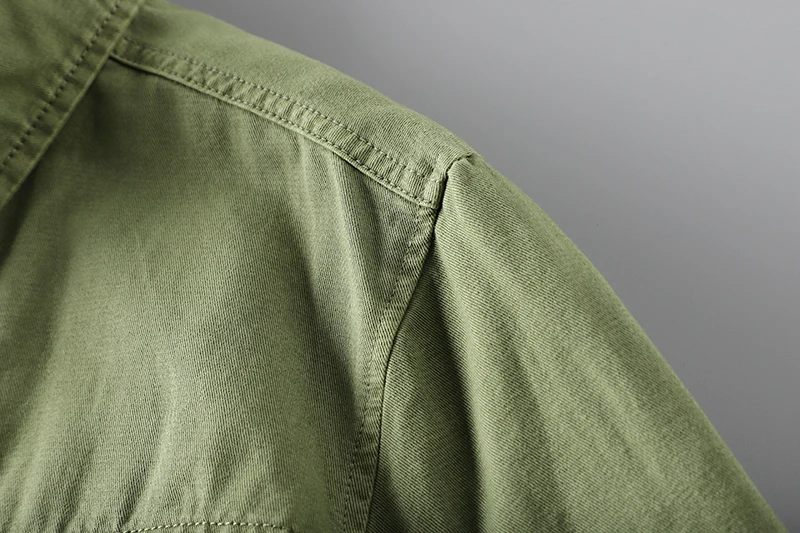 Wholesale designer army green vintage shirt Mens Casual Long Sleeves heavy cotton washed Cargo Shirts