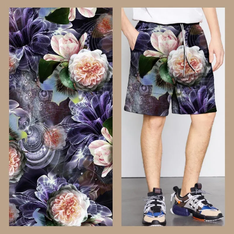 Factory low price custom 100D big flower silk printing fabric