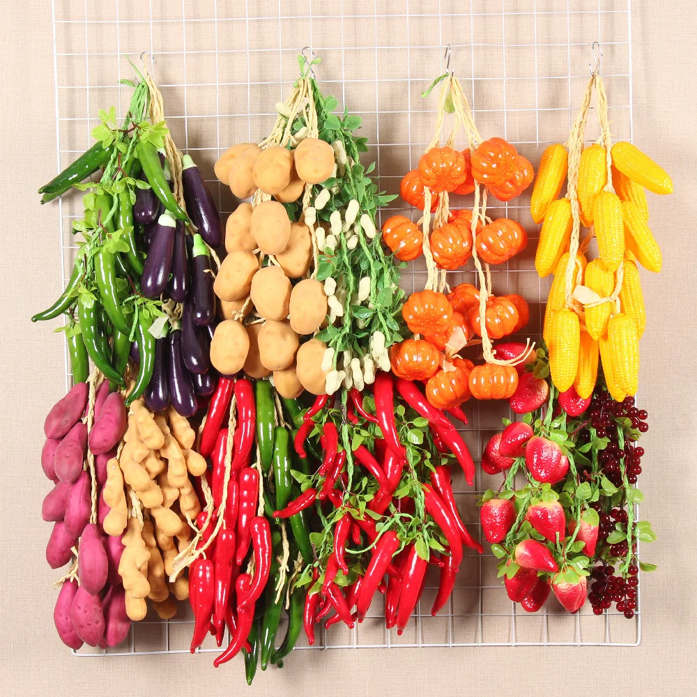 Simulation vegetable pepper potato corn garlic peanut hanging string artificial vegetables for restaurant courtyard decoration