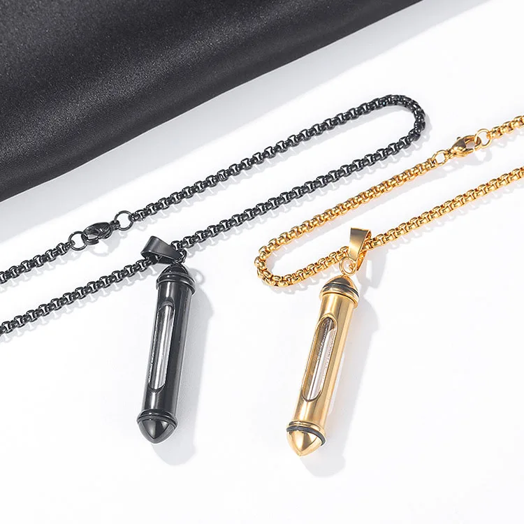 Amazon fashion stainless steel cylinder perfume bottle pendant necklace for men openable anniversary pendant for men