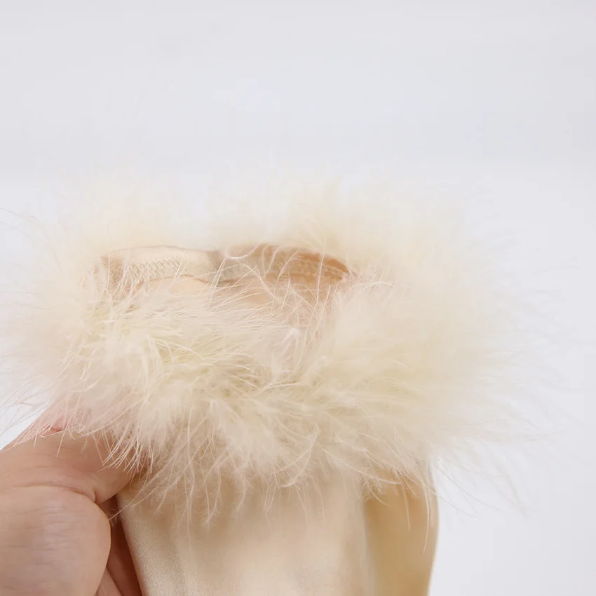 Wholesale Solid Color Satin Sleepwear Turkey Feather Custom Pajamas For Women Set