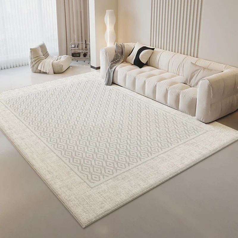 Pet Friendly Chinese Ancient Style Faux Cashmere Modern Carpet for Living Room Beige and White Rug