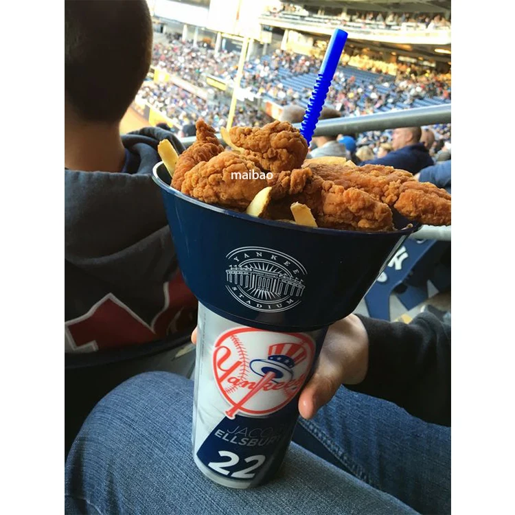 Custom disposable plastic drink and snack cups with straws stadium tumbler cup with top bowl fried chicken fries tray cup holder