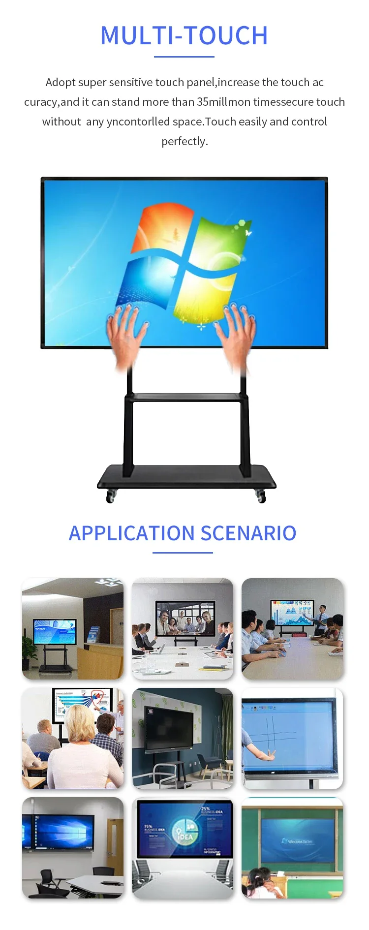 75 inch smart whiteboard price digital led panel interactive touch screen smart board for school