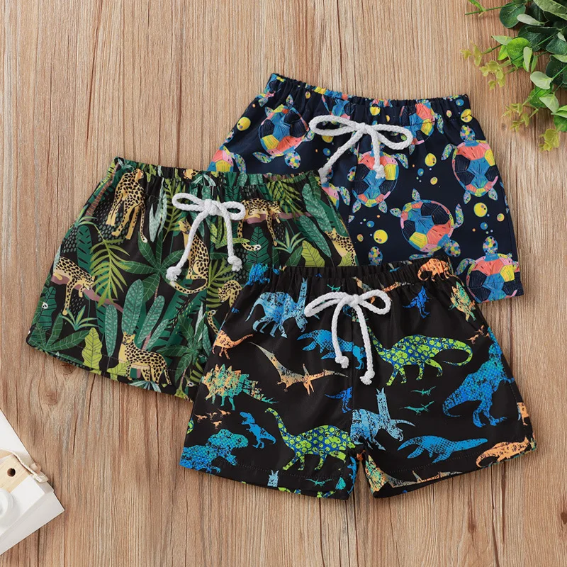 2022 New Summer Toddler Boy Fashion Print Lace Up Swim Trunks Mixed Color 2-5 Years