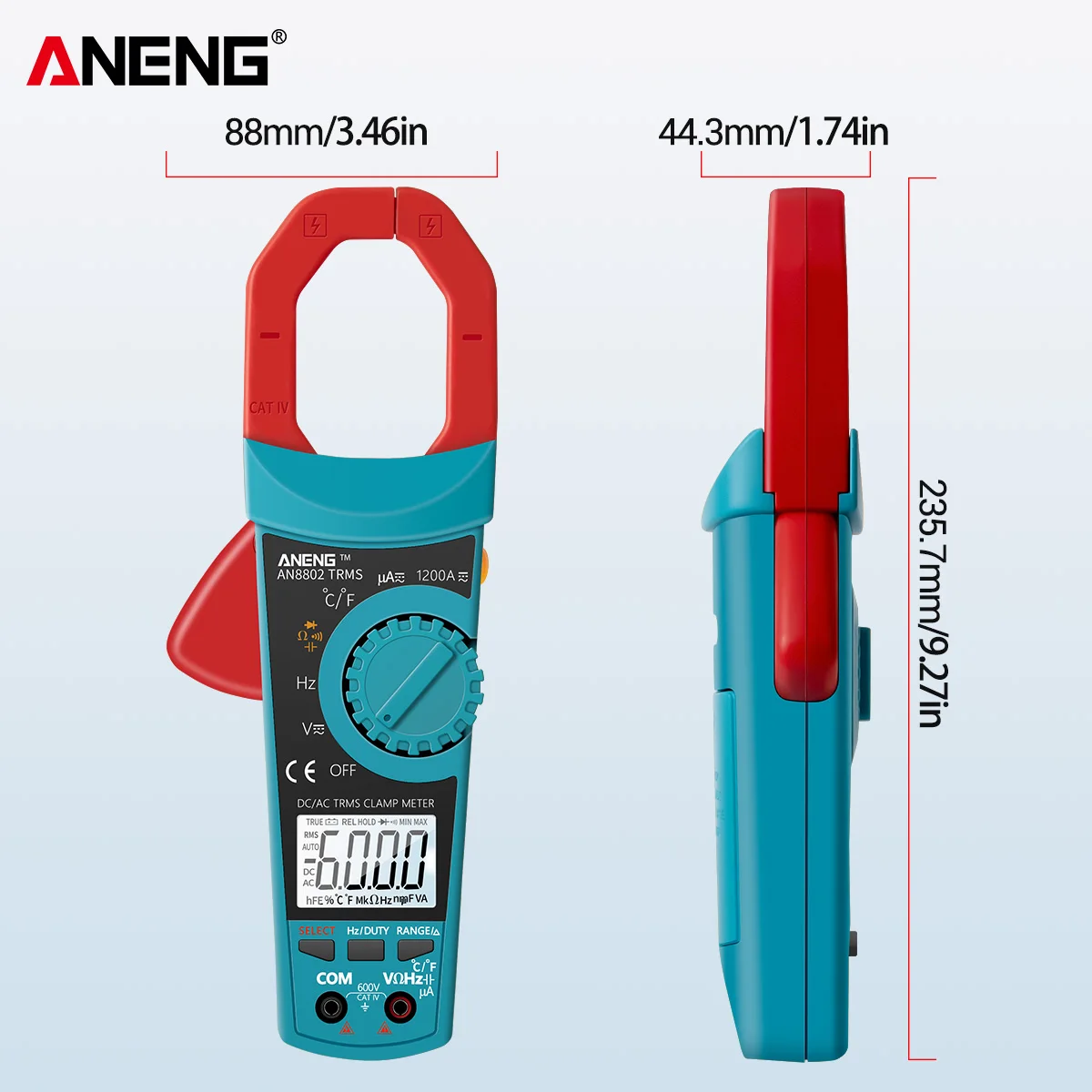 ANENG AN8802 Digital Smart Multimetro True RMS Clamp Meters AC/DC Current Tester Electric Ampere Frequency Voltmeter 1200A Tool