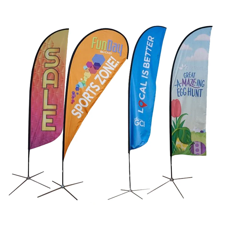 Teardrop flying banner beach flagpole sale now open house car wash swooper custom printed feather flag with spike base