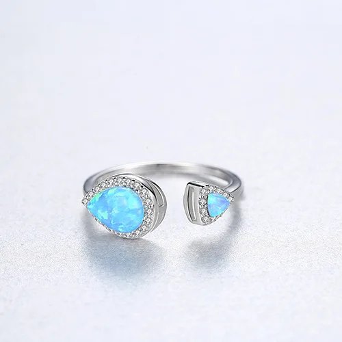 ROMANTIC Adjustable Water drop S925 Sterling silver Double Fire Opal Ring Women