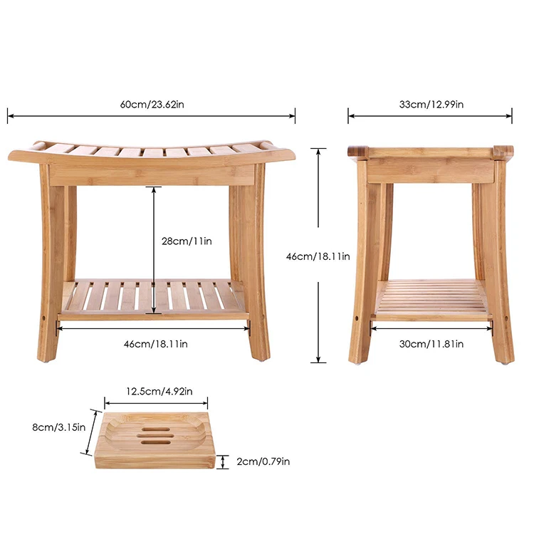 Non Slip Bamboo Bench Baby Bathroom Step Stool With Storage Organizer