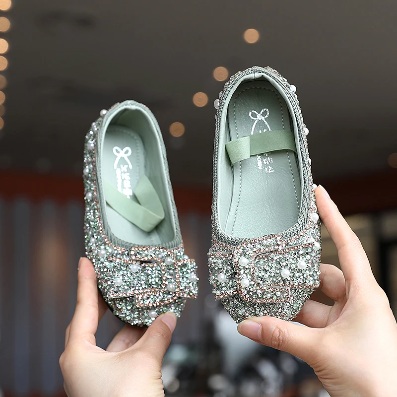 2021 модные детские туфли принцессы со стразами, праздничная обувь на плоской мягкой подошве для девочек, блестящая Детская Классическая обувь