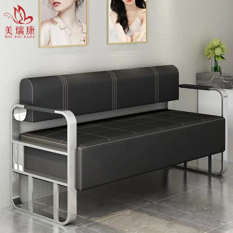 Barbershop sofa beauty salon waiting chair Hair salon lounge area Clothing store office reception stainless steel strip chairs