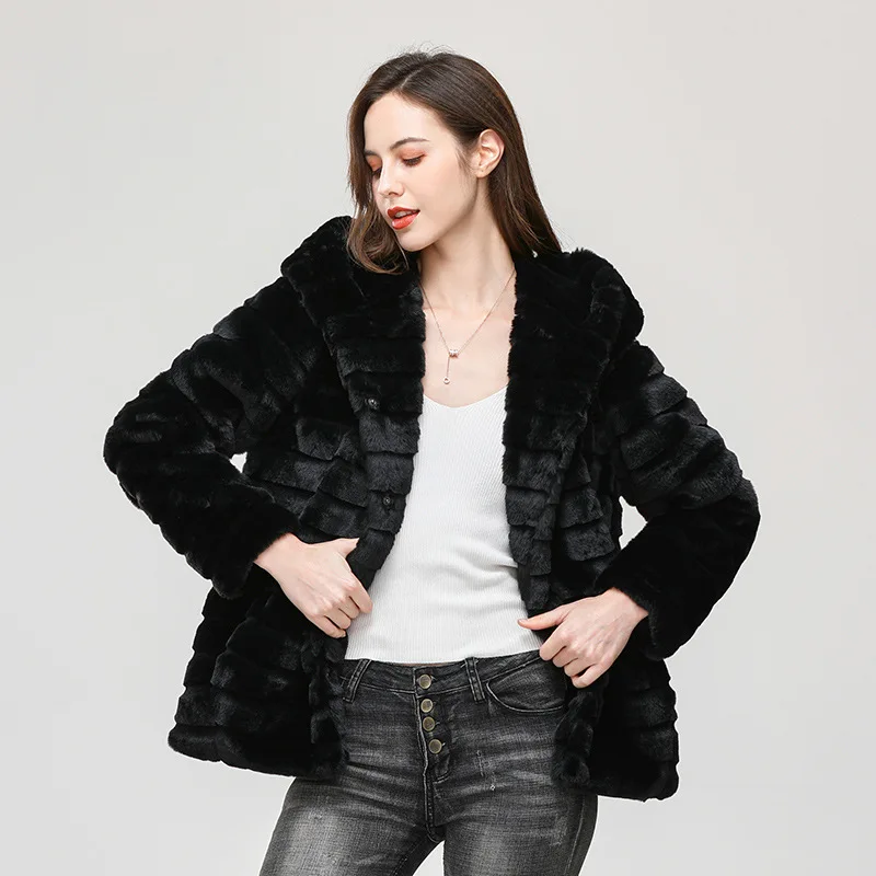 DAMOCHIC Wholesale Faux Fur Coats for Ladies Hooded Casual Loose Thermal Jacket Long Sleeve Winter Plus Size Mink Coat 2022
