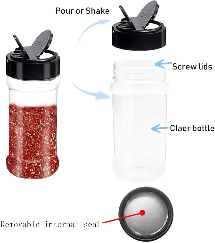 Seasoning Storage Box pepper container custom PET plastic Transparent Salt shaker Condiment bottles Kitchen herb spice jar