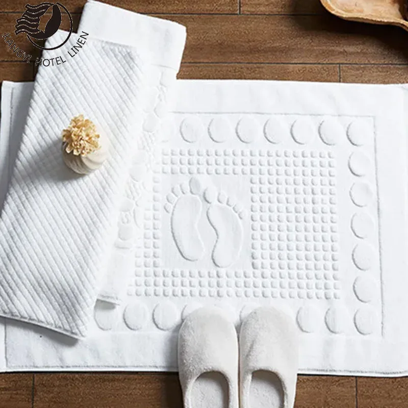 Hotel 100% Cotton 32S/2 White Plain Bath Mat Floor Mat Foot Towel