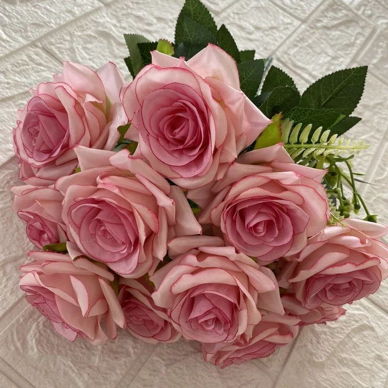 QSLH-F448 Novel Design Silk Rose Artificial Flowers Bouquet 12 heads silk rose peony bouquet For Wedding Home Decoration
