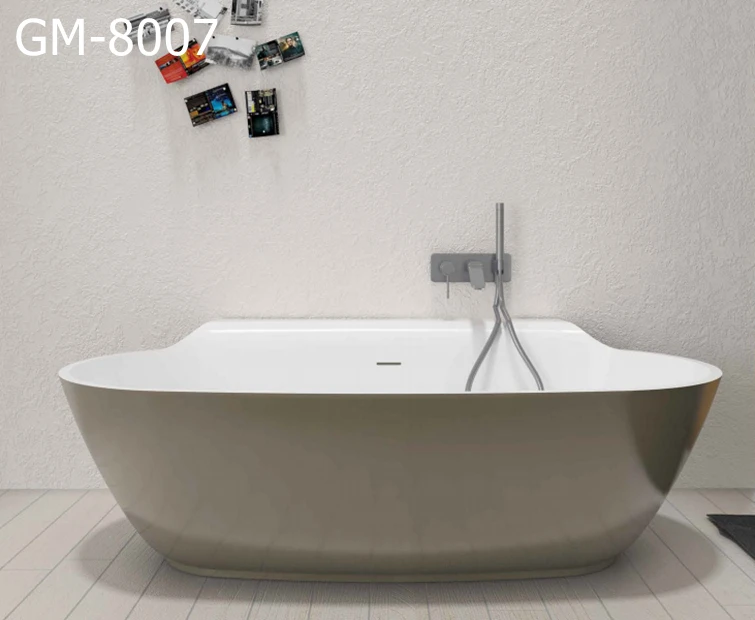 Bathroom Bathtub Spa Bath Tub Freestanding Bathtub Solid Surface Bathtub GM Luxury Modern Drainer Center Artificial Stone 1.8m