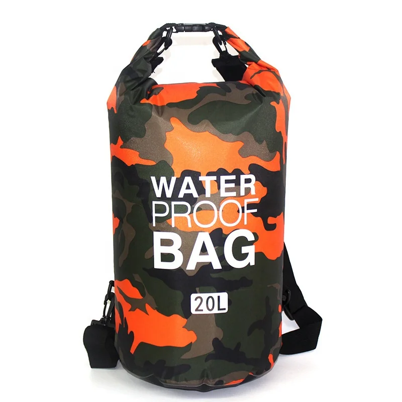 yiwu factory wholesale custom waterproof dry bag backpack with 10/20/30L Camouflage polyester double strap beach backpack
