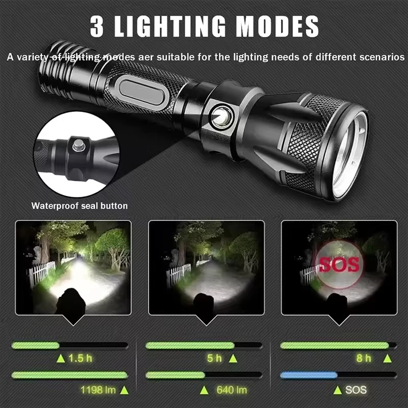 New Underwater Works Bright Light Amphibious Deep Sea Catch Fish Aluminum Alloy T6 Led Torches Lights Tactical Diving Flashlight