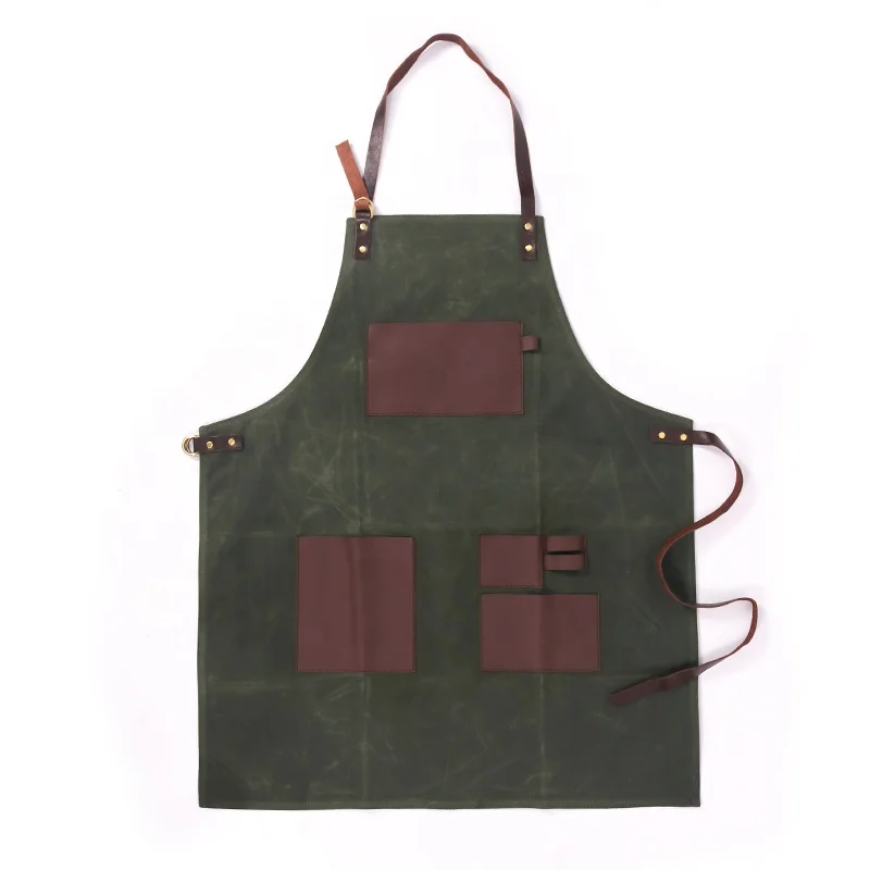CHANGRONG Custom Leather Straps Waxed Canvas BBQ Work Apron