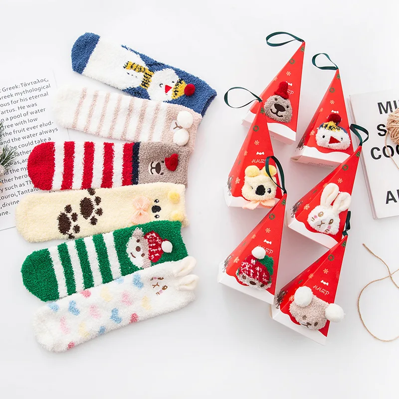  Coral Velvet 3D Stockings Sublimation Embroidery Cozy Unisex Cute Anime Design Deer Fluffy Sleep Christmas Sock With Gift