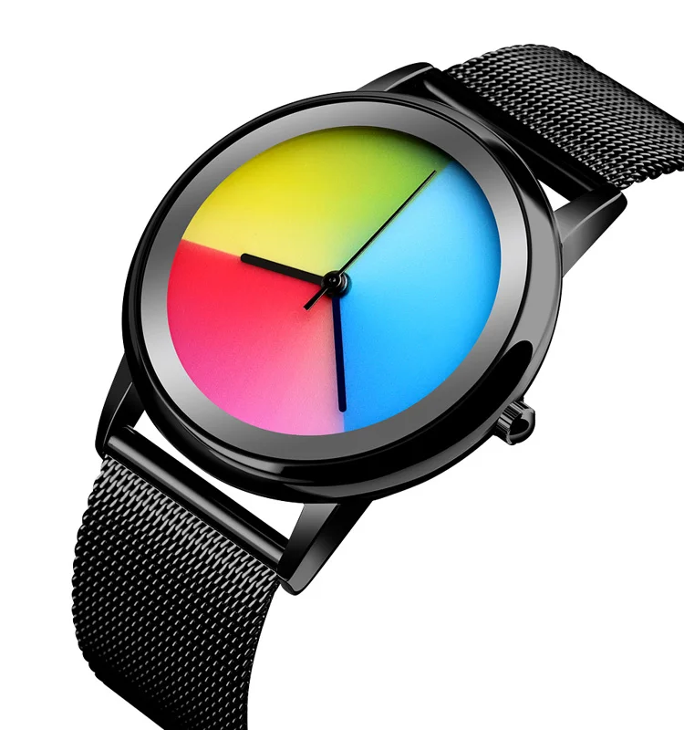 2018 Swirl Creative Watch Minimalist Wristwatch Men Women Metal Bracelet Watch Rainbow Dial Innovative Design