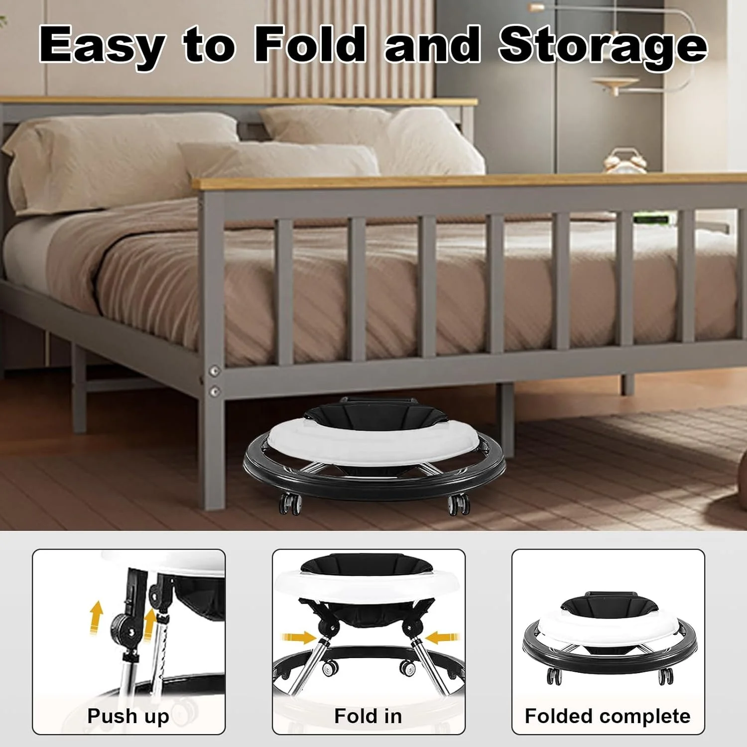 Baby Walker with Wheels, Baby Walker for Boys Girls, Foldable Activity Infant Walker Adjustable Height Baby Push Walkers