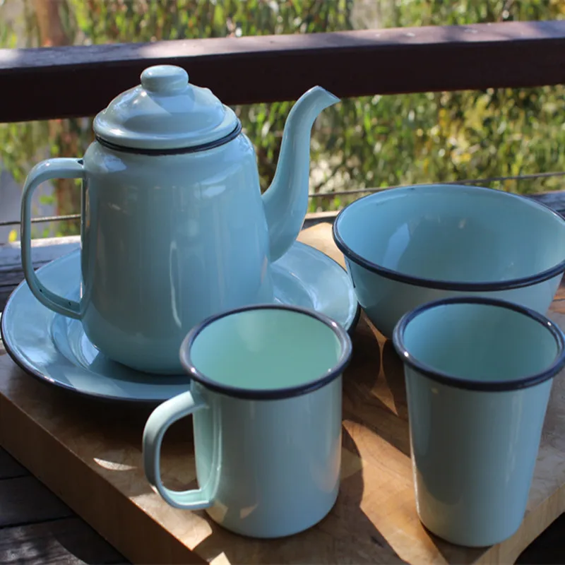 Outdoor picnic camping kitchenware tableware mug plate bowl custom enamel ware dinner set