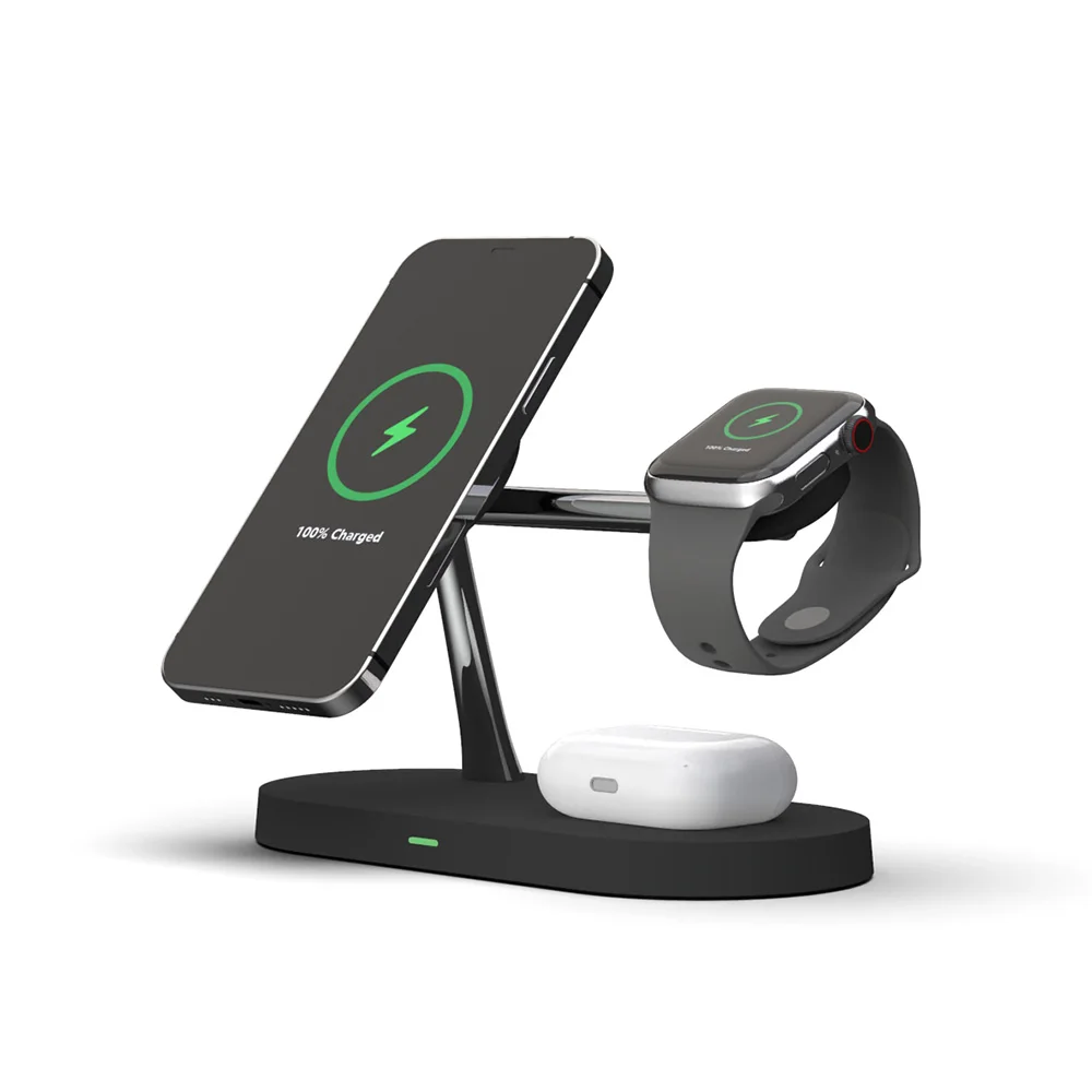 15W Fast Magnetic Fixed Aluminum Phone Stand Mobile Phone Holder Triple Wireless Charging Pad Magnet