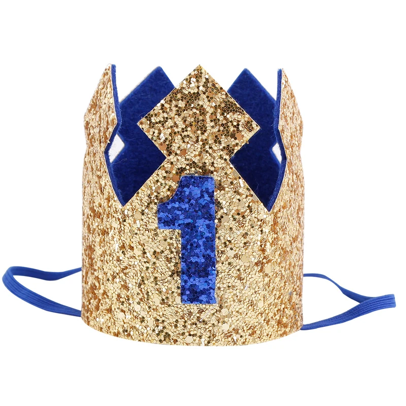Blue Glitter Baby Birthday Crown Boy Girl 1st Birthday Party Crown Hat Headband Decoration