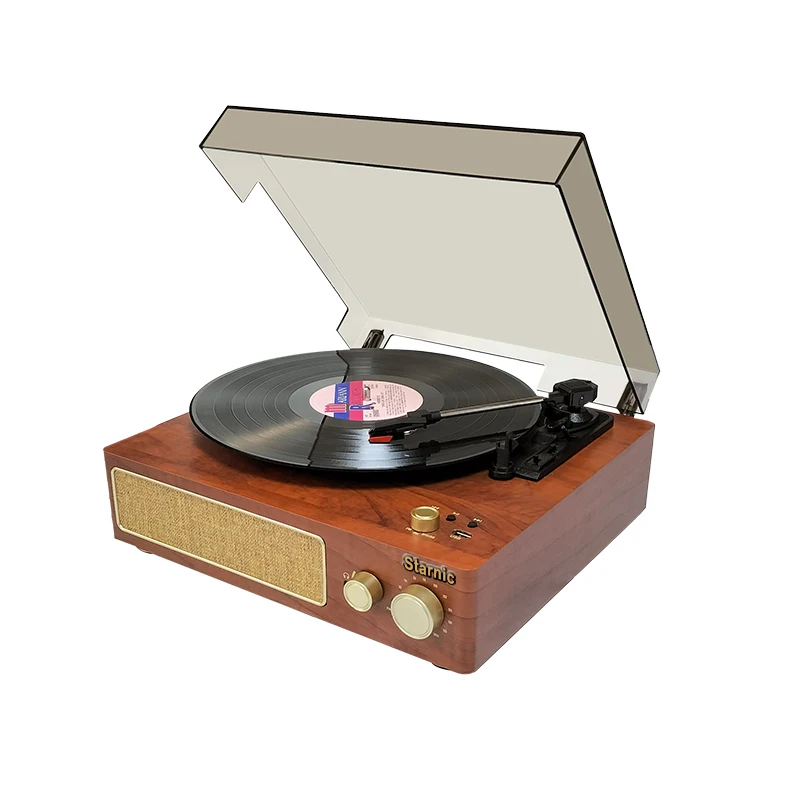Amazon Built-In Stereo Speaker Nostalgic 3-Speed Wooden USB Turntable Record Player with BT Speaker vinyl turntable player