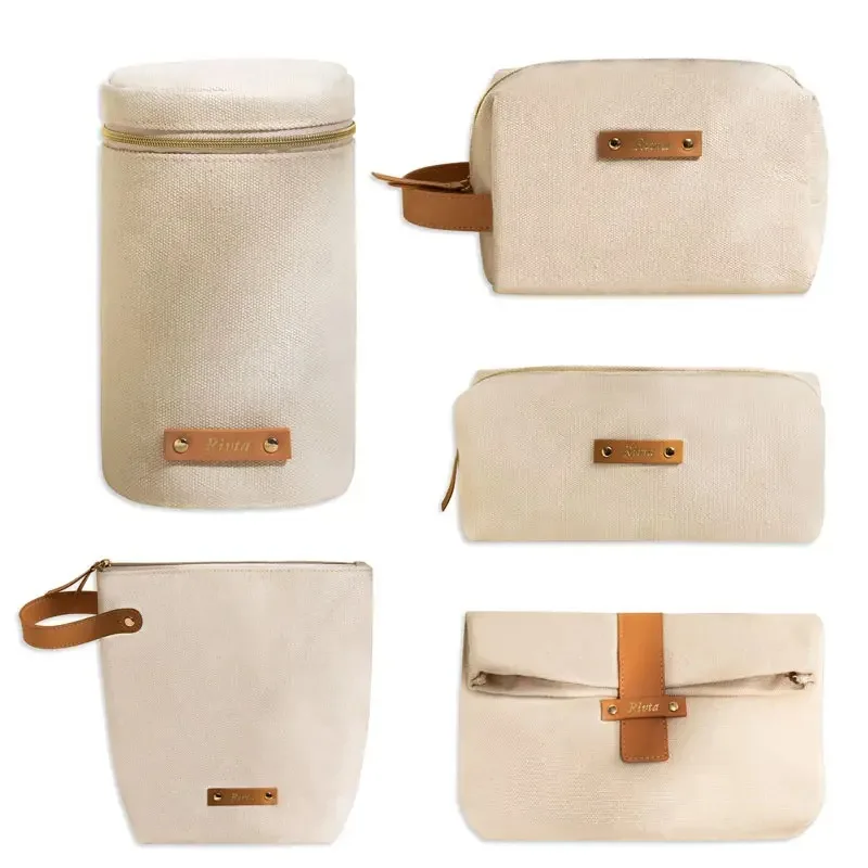 Wholesale Zipper Makeup Bag Eco-Friendly Cotton Canvas  Accessory Pouch Double Sided Cosmetic Bag