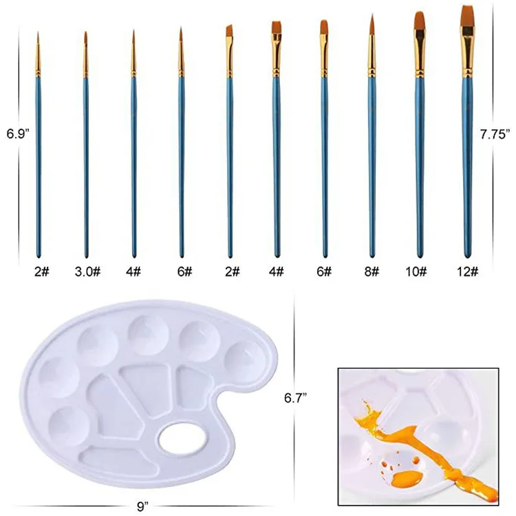 12pcs One Set Nylon Wool Brush Acrylic Painting Watercolor Brush Painting Brush with Color Palette