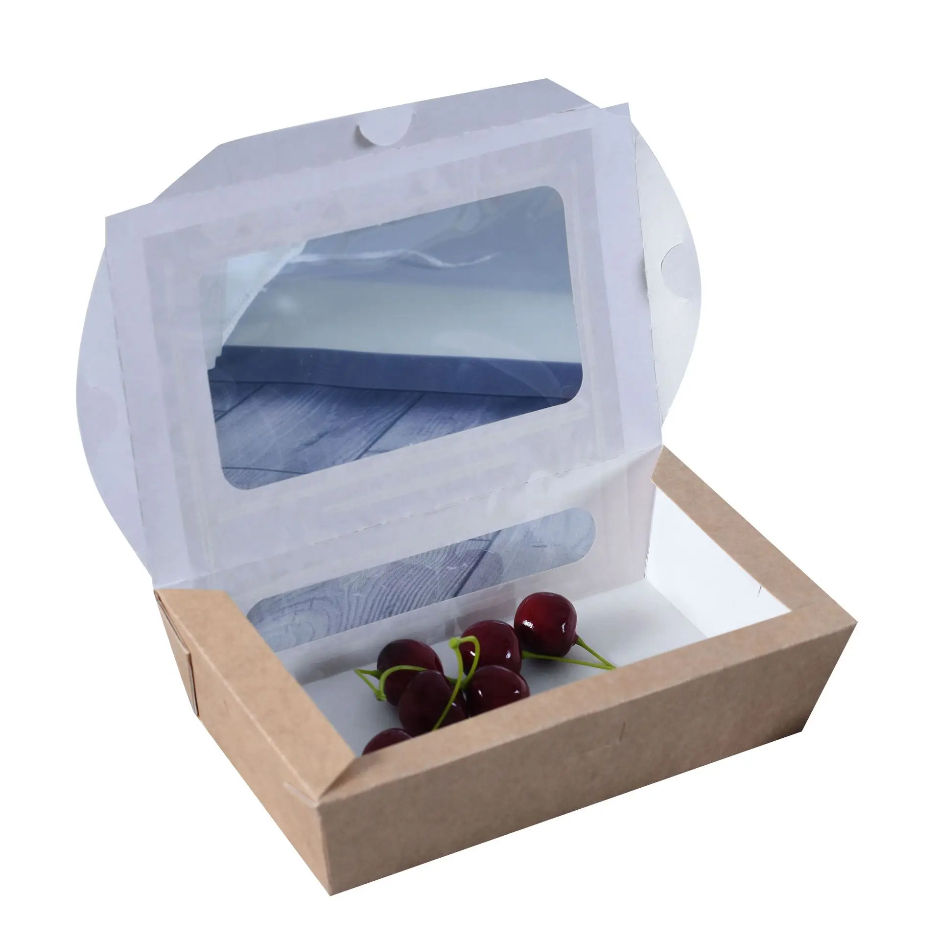 Spot wholesale disposable cowhide fast food fruit salad open window lunch takeaway packaging box