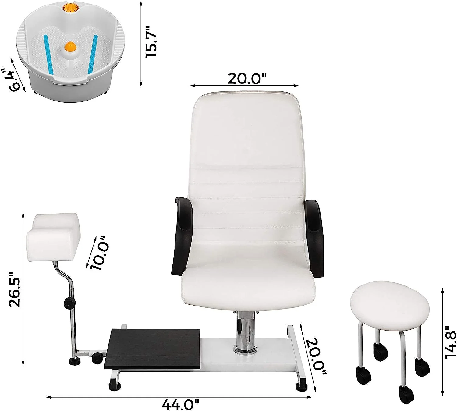 Adjustable Spa pedicure chairs Hydraulic Lift Pedicure Set beauty salon chair with Easy-Clean Bubble Massage Foot bath White