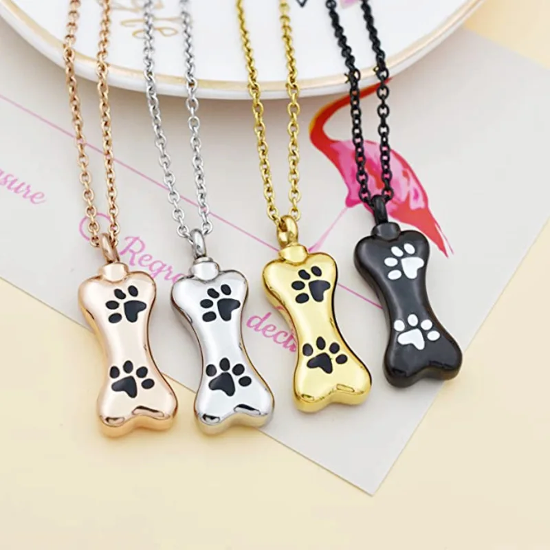 Ashes-Shaped Stainless Steel Paw Print Perfume Bottle Neck Commemorative Pet Dog/Cats Cremains Urn