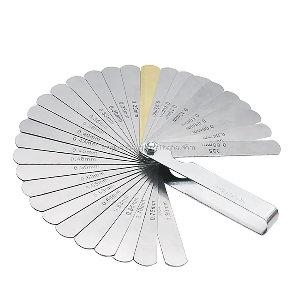 32pcs Stainless Steel Range Finder Feeler Gauge Valve Teaching Feeler Gauge 0.04-0.88 mm Gap Size .0015-.035 Copper Sheet
