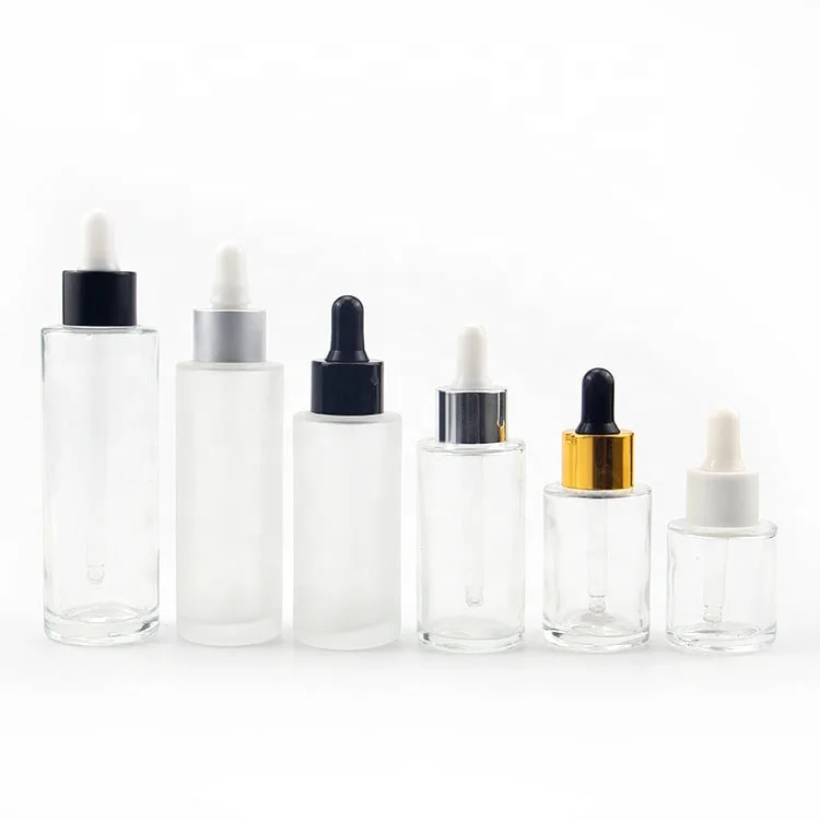 LOW MOQ Luxury Serum Essential Oil Hair Oil Glass Bottle Custom 30ml 60ml 1 oz 2 oz Clear Frosted Glass Bottle with Dropper