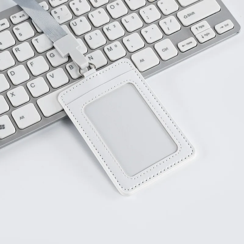 Custom Wholesale School worker card Candy Color PU Leather Employee ID card badge holders With Lanyards 1016